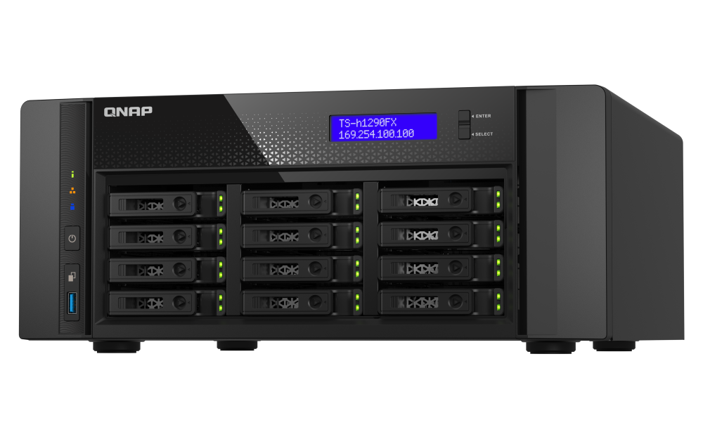 QNAP TS-h1290FX-7302P-256G - Storage NAS Enterprise All-Flash 12 Baias com AMD EPYC 16-Core e 256GB RAM