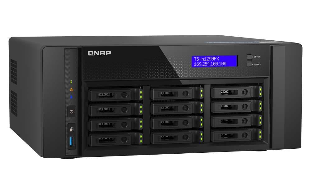 QNAP TS-h1290FX-7302P-256G - Storage NAS Enterprise All-Flash 12 Baias com AMD EPYC 16-Core e 256GB RAM - Imagem 4
