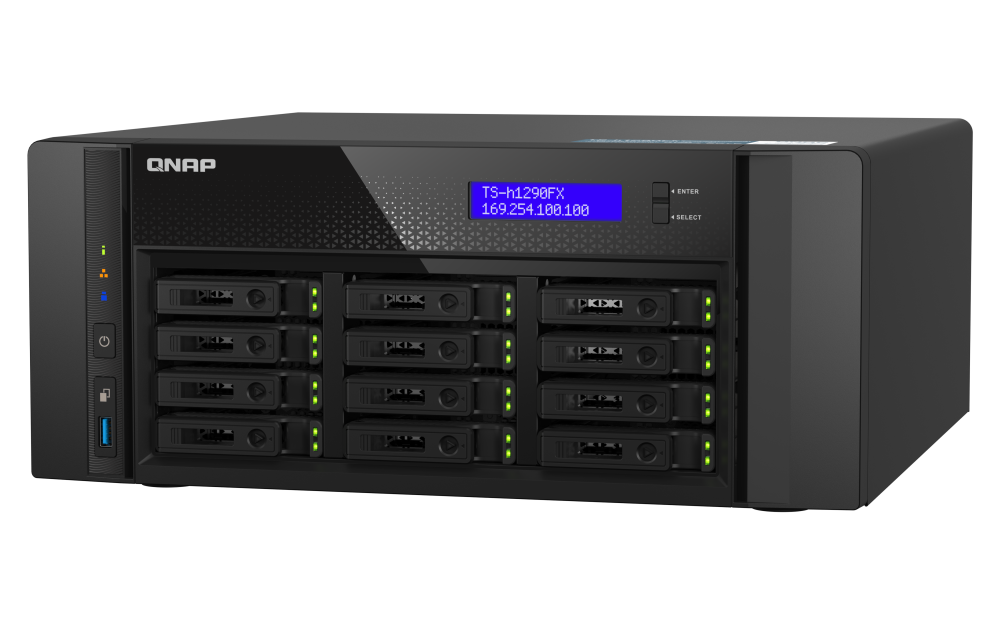 QNAP TS-h1290FX-7302P-256G - Storage NAS Enterprise All-Flash 12 Baias com AMD EPYC 16-Core e 256GB RAM - Imagem 3