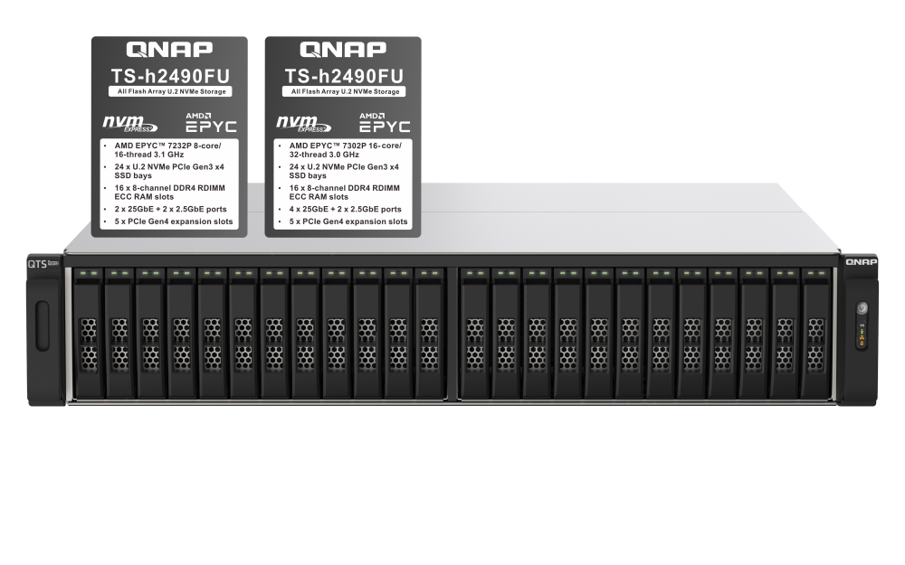 QNAP TS-h2490FU-7302P-128G - Storage NVMe Enterprise 128GB com AMD EPYC 7302P