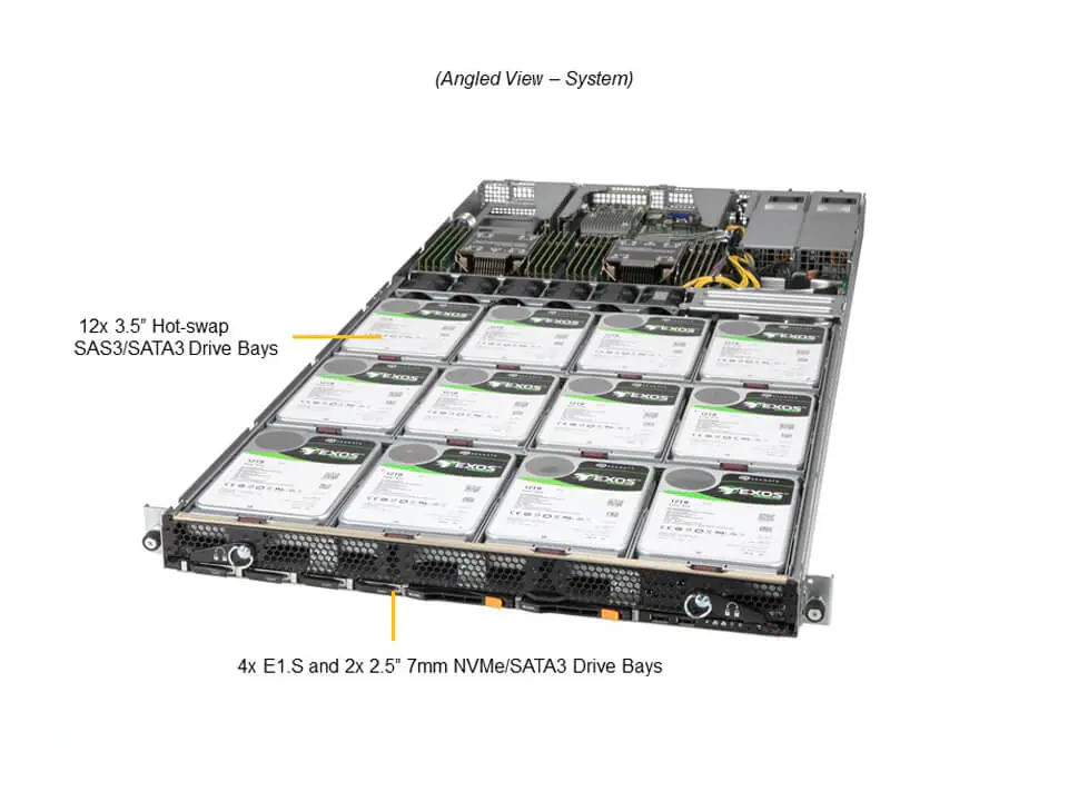 Servidor Supermicro SSG-610P-ACR12N4H 1U, 12 Baias 3,5" SAS/SATA, 4 EDSFF, 2 NVMe, 2x25GbE, Xeon Scalable - Imagem 6