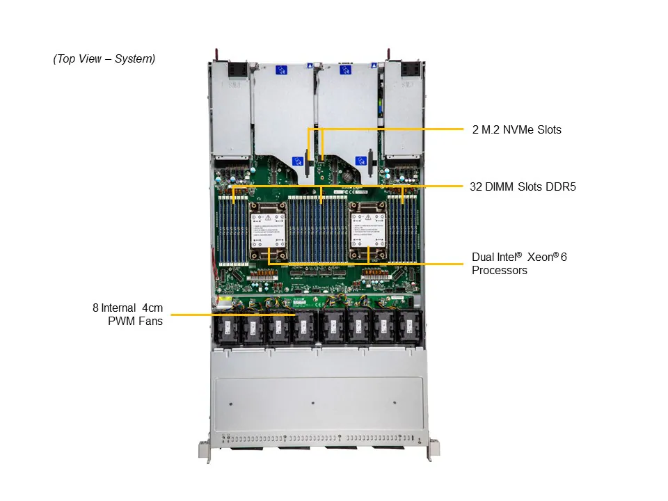 Servidor Supermicro SSG-122B-NE316R 1U All-Flash 16x NVMe E3.S, PCIe 5.0, Xeon 6, DDR5 até 8TB - Imagem 5