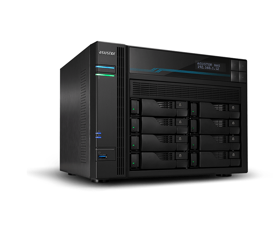 NAS ASUSTOR LOCKERSTOR 8 AS6508T – 8 Baias, Intel Atom Quad-Core, 8GB DDR4, 4 Portas LAN (10GbE + 2.5GbE), Expansível até 64GB